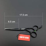 Tijeras profesionales de 7 | 6 | 5.5 pulgadas con peine y navajas. Tijeras no.7" | 6" | 5.5" de acero inoxidable Smith King (Negro 6")