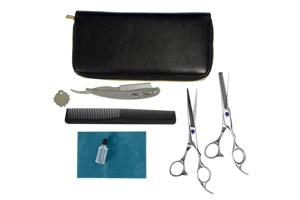Set Tijeras Estilista Barbero Uso Profesional Acero - Plateado