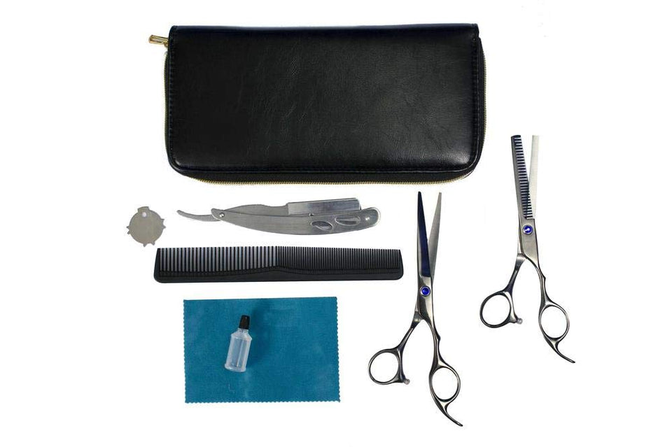 Set Tijeras Estilista Barbero Uso Profesional Acero - Plateado