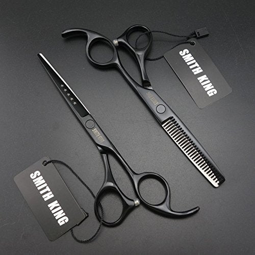 Tijeras profesionales de 7 | 6 | 5.5 pulgadas con peine y navajas. Tijeras no.7" | 6" | 5.5" de acero inoxidable Smith King (Negro 6")
