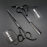 Tijeras profesionales de 7 | 6 | 5.5 pulgadas con peine y navajas. Tijeras no.7" | 6" | 5.5" de acero inoxidable Smith King (Negro 6")