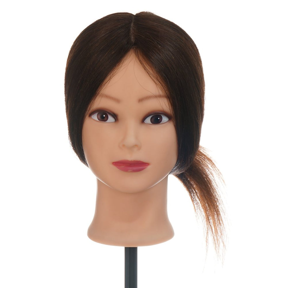 VigorIA Maniquí de cabeza 80% pelo humano 55cm Color, Entrenamiento de Cabello Cabezal de Modelo Maniquíes (con soporte & Herramienta para el cabello de trenzado) ,para aprendizaje práctica de peluquerías