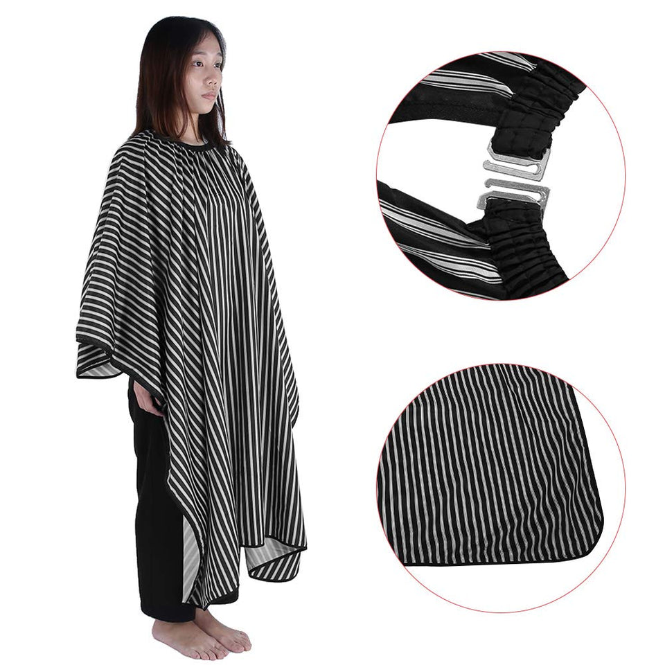 Capa de peluquería de rayas negras y blancas, impermeable profesional, capas de cabello antiestáticas, capa de corte de cabello a prueba de aceite, peluquería de peluquería para corte de cabello