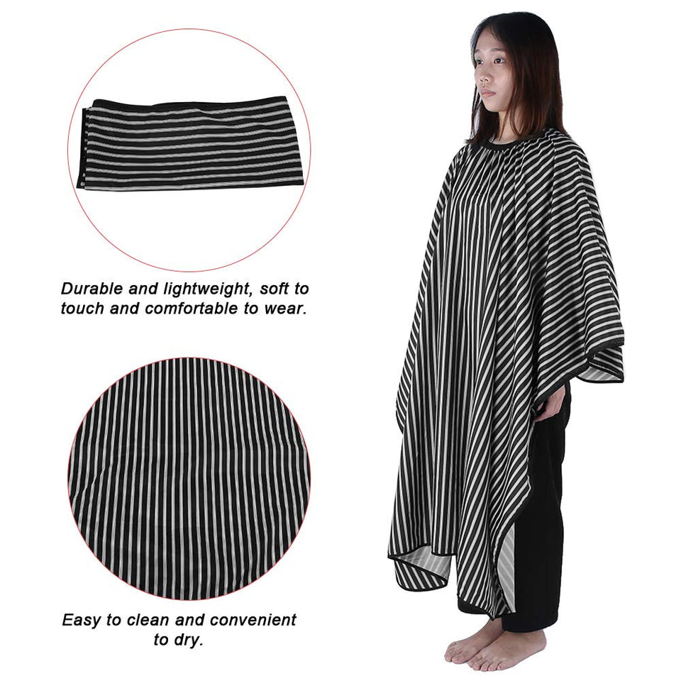 Capa de peluquería de rayas negras y blancas, impermeable profesional, capas de cabello antiestáticas, capa de corte de cabello a prueba de aceite, peluquería de peluquería para corte de cabello