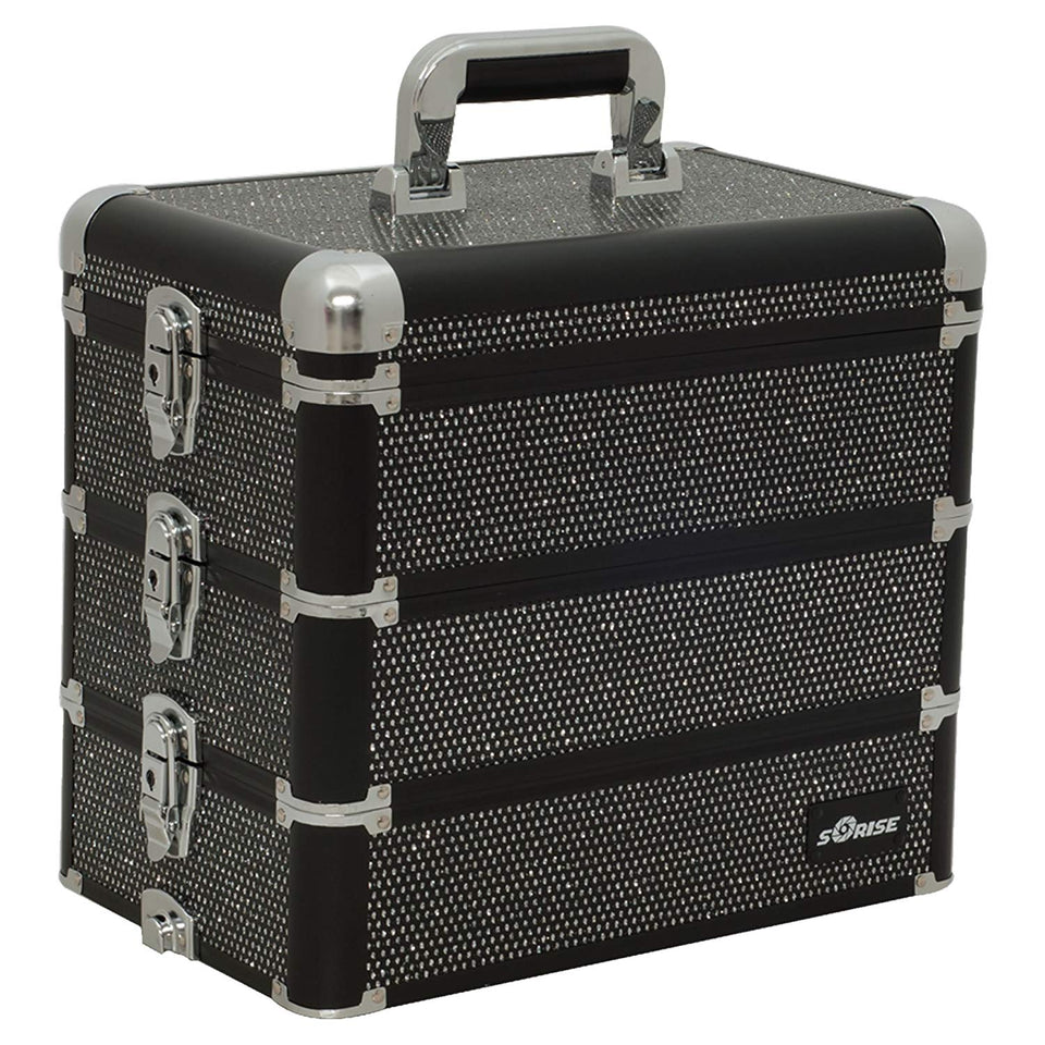 Sunrise I3364 Professional 4-in-1 Rolling Makeup Artist Cosmetic Train Case Organizer Storage, Krystal Black