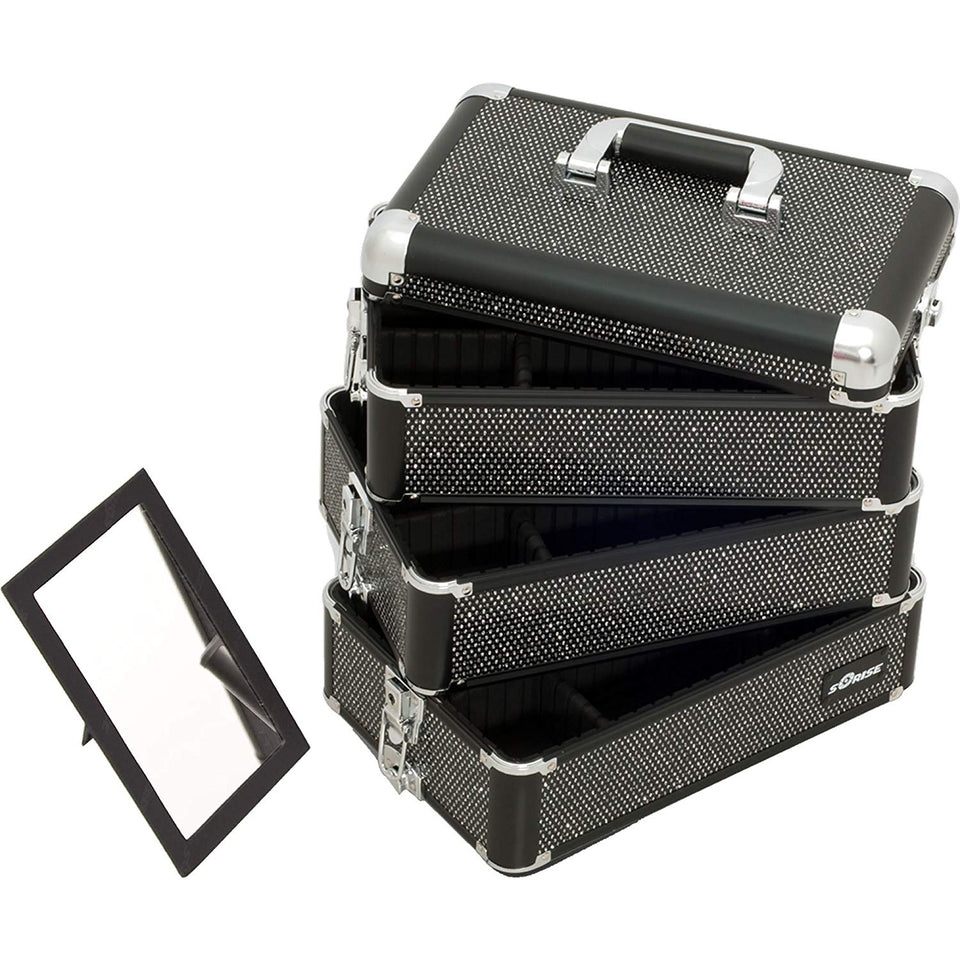 Sunrise I3364 Professional 4-in-1 Rolling Makeup Artist Cosmetic Train Case Organizer Storage, Krystal Black