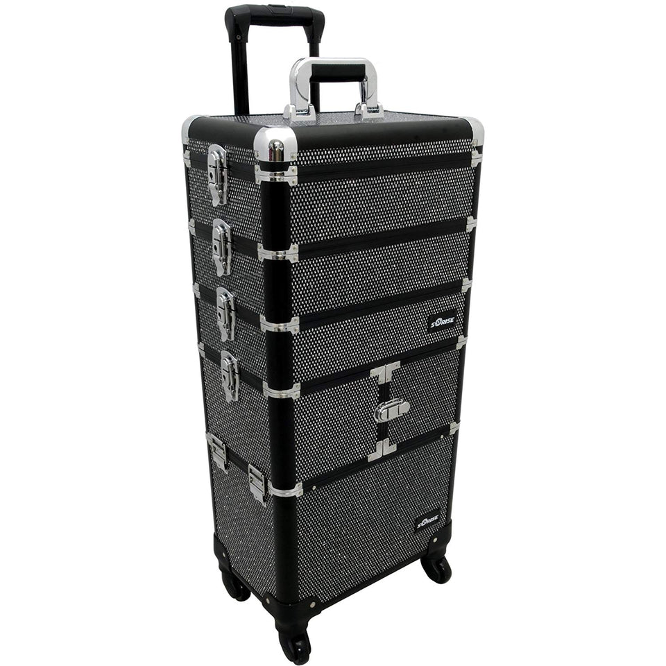 Sunrise I3364 Professional 4-in-1 Rolling Makeup Artist Cosmetic Train Case Organizer Storage, Krystal Black