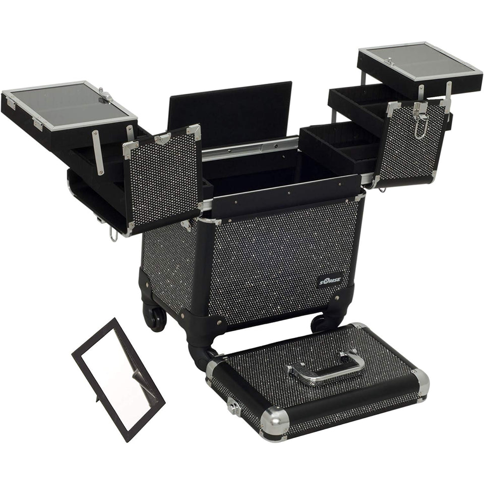 Sunrise I3364 Professional 4-in-1 Rolling Makeup Artist Cosmetic Train Case Organizer Storage, Krystal Black