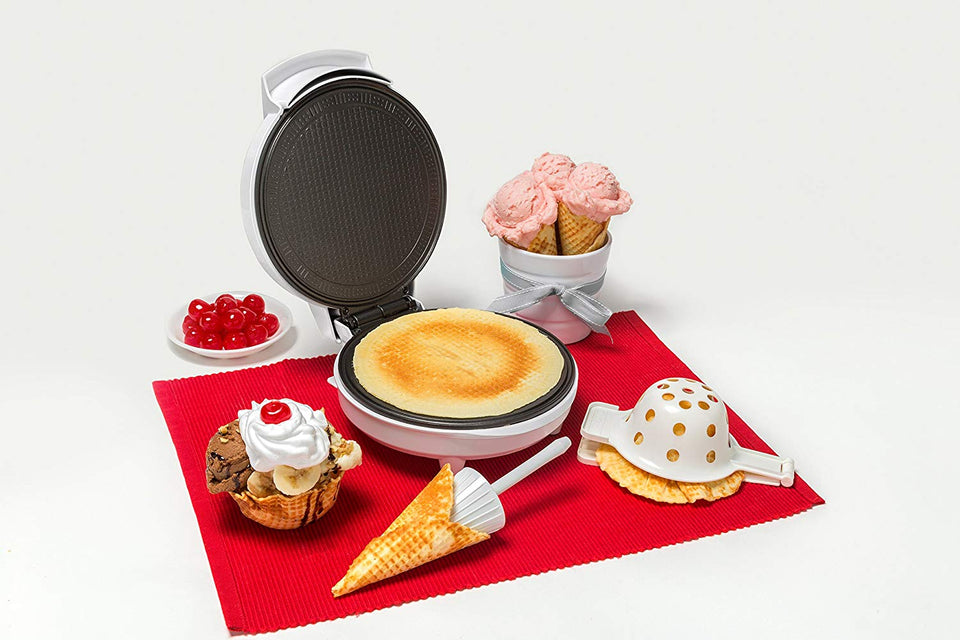 Waffle Cone and Bowl Maker- Homemade Ice Cream Wafflecones & Bowls in Minutes - with Roller and Bowl Press- Great Father's Day Gift!
